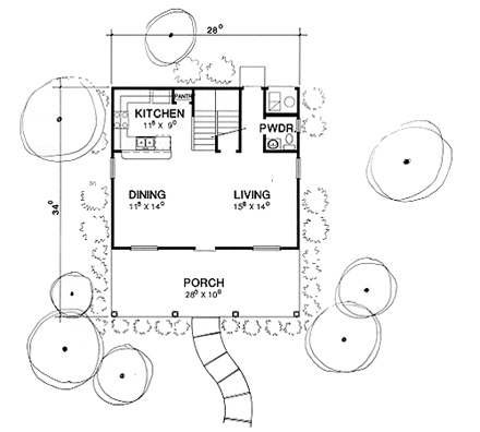 Traditional House Plan 67605 with 2 Beds, 3 Baths First Level Plan