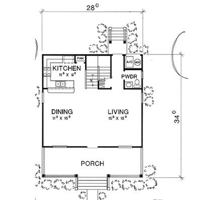 Cape Cod House Plan 67606 with 2 Beds, 3 Baths First Level Plan
