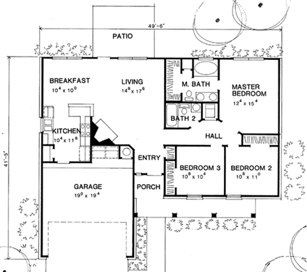 Ranch House Plan 67608 with 3 Beds, 2 Baths, 2 Car Garage First Level Plan