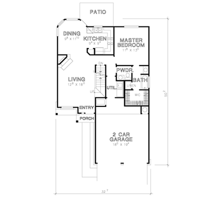 Narrow Lot, Traditional House Plan 67610 with 3 Beds, 3 Baths, 2 Car Garage First Level Plan