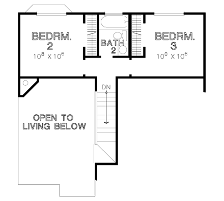 Narrow Lot, Traditional House Plan 67610 with 3 Beds, 3 Baths, 2 Car Garage Second Level Plan