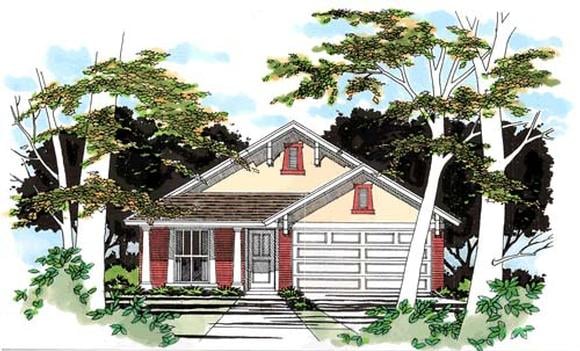 Narrow Lot, One-Story, Traditional House Plan 67611 with 3 Beds, 2 Baths, 2 Car Garage Elevation