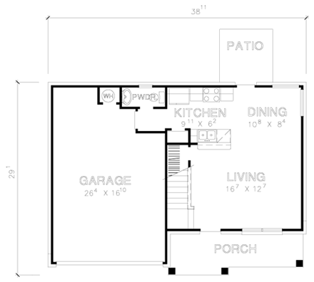 Narrow Lot, Traditional House Plan 67612 with 3 Beds, 3 Baths, 2 Car Garage First Level Plan