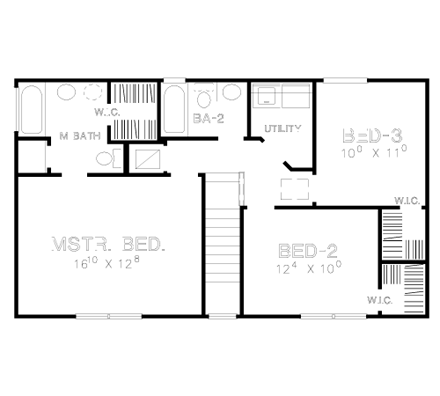 Narrow Lot, Traditional House Plan 67612 with 3 Beds, 3 Baths, 2 Car Garage Second Level Plan