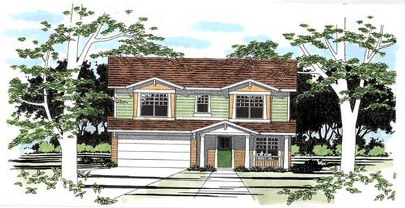 Narrow Lot, Traditional House Plan 67612 with 3 Beds, 3 Baths, 2 Car Garage Elevation