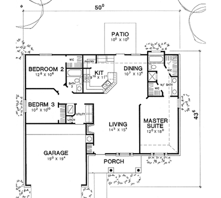 European, One-Story House Plan 67616 with 3 Beds, 2 Baths, 2 Car Garage First Level Plan