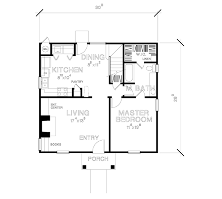 Cape Cod, Narrow Lot House Plan 67619 with 3 Beds, 2 Baths First Level Plan