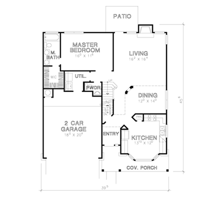 Cape Cod, Narrow Lot House Plan 67630 with 3 Beds, 3 Baths, 2 Car Garage First Level Plan