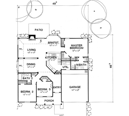 European, One-Story House Plan 67642 with 3 Beds, 2 Baths, 2 Car Garage First Level Plan