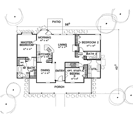 One-Story, Traditional House Plan 67653 with 3 Beds, 2 Baths First Level Plan