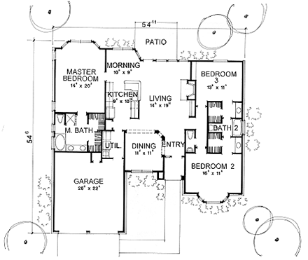 One-Story, Traditional House Plan 67659 with 3 Beds, 3 Baths, 2 Car Garage First Level Plan