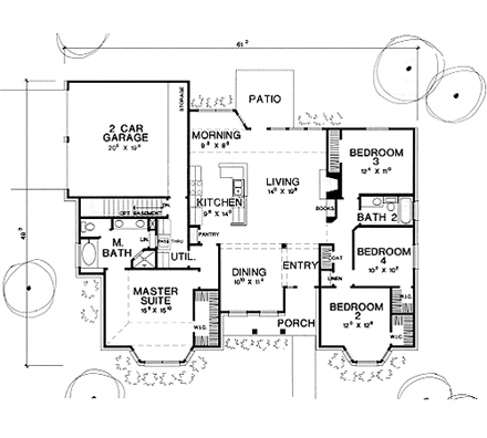 One-Story, Traditional House Plan 67660 with 4 Beds, 2 Baths, 2 Car Garage First Level Plan