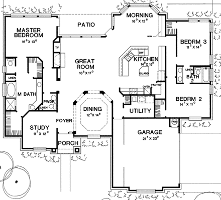One-Story, Traditional House Plan 67716 with 3 Beds, 3 Baths, 2 Car Garage First Level Plan