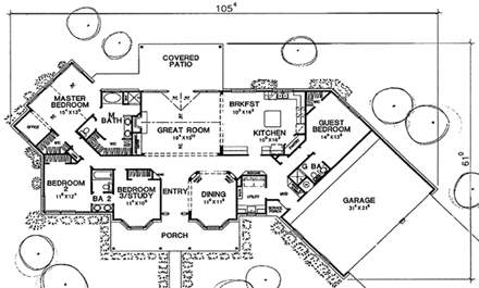 Country House Plan 67735 with 4 Beds, 3 Baths, 3 Car Garage First Level Plan