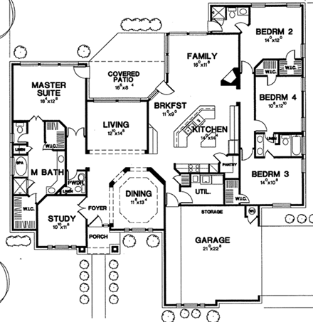 European, One-Story House Plan 67760 with 4 Beds, 4 Baths, 2 Car Garage First Level Plan