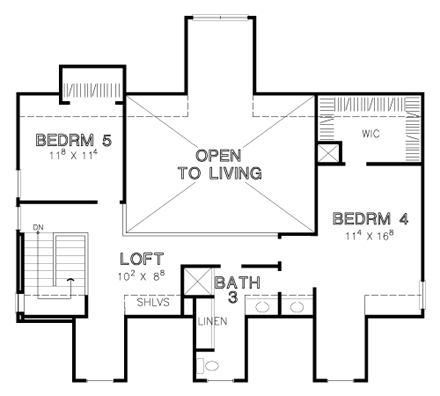 Cape Cod House Plan 67792 with 5 Beds, 4 Baths, 2 Car Garage Second Level Plan