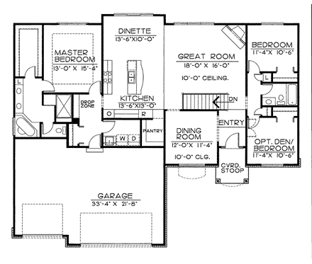 Traditional House Plan 67857 with 3 Beds, 2 Baths, 3 Car Garage First Level Plan