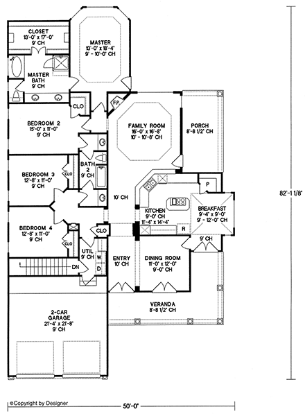Country, One-Story House Plan 67872 with 4 Beds, 2 Baths, 2 Car Garage First Level Plan