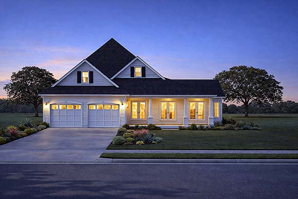 Country, One-Story House Plan 67872 with 4 Beds, 2 Baths, 2 Car Garage Elevation