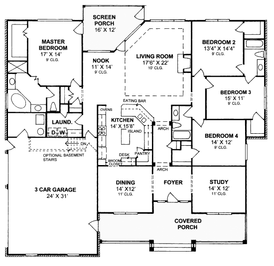Colonial, Traditional House Plan 67881 with 4 Beds, 3 Baths, 2 Car Garage Level One