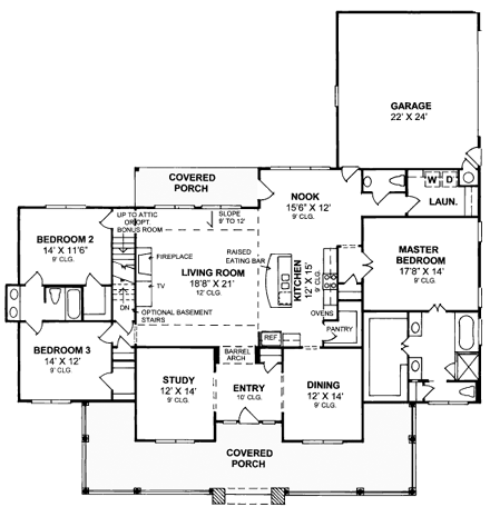 Country, Southern House Plan 67882 with 3 Beds, 3 Baths, 2 Car Garage First Level Plan