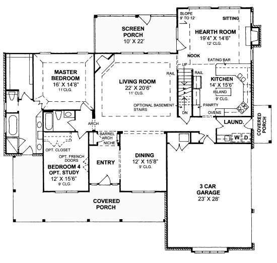 Country House Plan 67883 with 4 Beds, 3 Baths, 2 Car Garage Level One