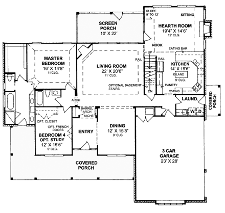 Country House Plan 67883 with 4 Beds, 3 Baths, 2 Car Garage First Level Plan