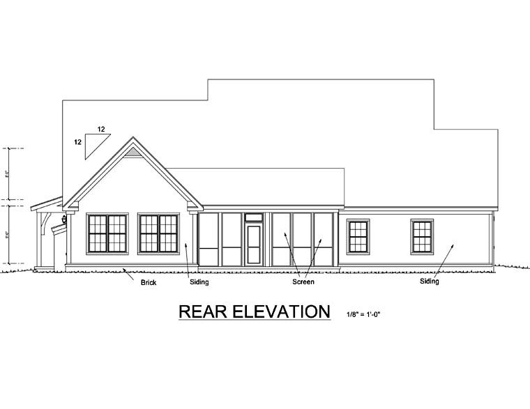 Country House Plan 67883 with 4 Beds, 3 Baths, 2 Car Garage Rear Elevation