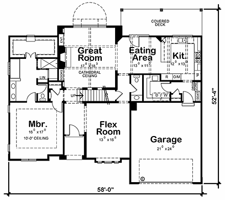 Craftsman House Plan 67891 with 4 Beds, 3 Baths, 2 Car Garage First Level Plan