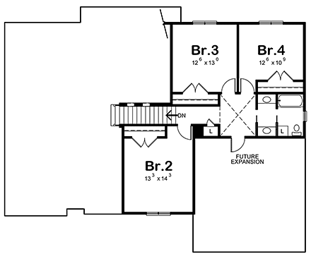 Craftsman House Plan 67891 with 4 Beds, 3 Baths, 2 Car Garage Second Level Plan