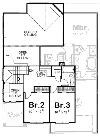 Bungalow, Narrow Lot House Plan 67900 with 3 Beds, 3 Baths, 2 Car Garage Second Level Plan