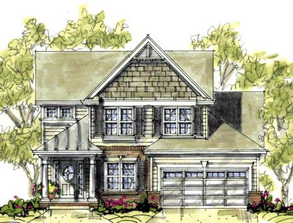 Bungalow, Narrow Lot House Plan 67900 with 3 Beds, 3 Baths, 2 Car Garage Elevation