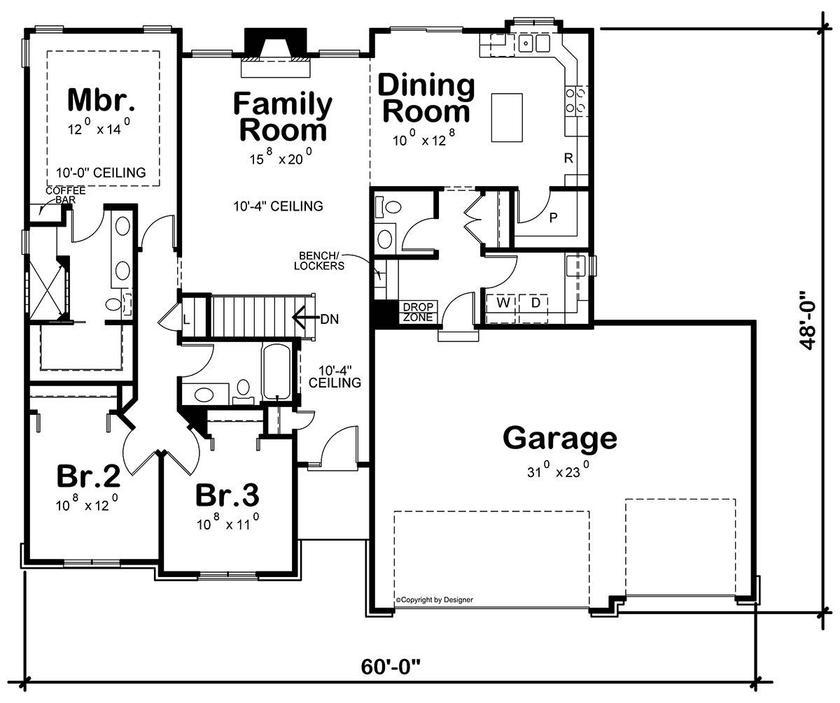 House Plan 67944 - French Country Style with 1635 Sq Ft, 3 Bed, 2