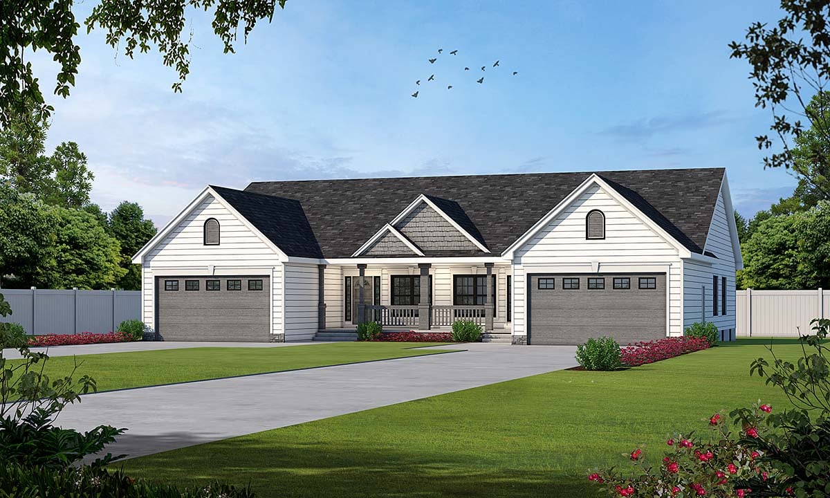 One-Story, Traditional Multi-Family Plan 68099 with 6 Beds, 4 Baths, 4 Car Garage Elevation