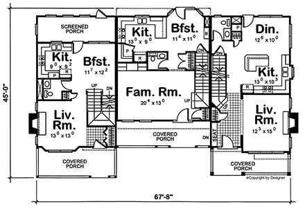 Country, Southern Multi-Family Plan 68100 with 9 Beds, 9 Baths First Level Plan