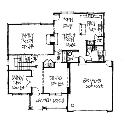 Bungalow House Plan 68118 with 4 Beds, 3 Baths First Level Plan