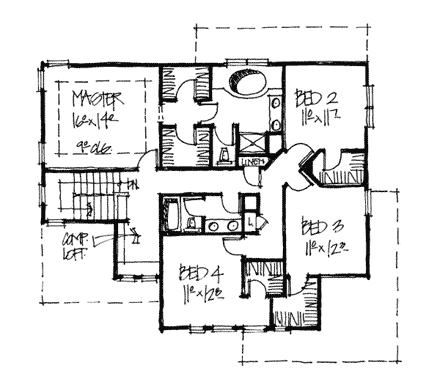 Bungalow House Plan 68118 with 4 Beds, 3 Baths Second Level Plan