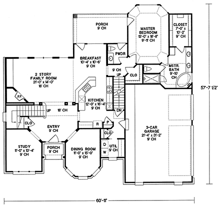 European, Victorian House Plan 68134 with 4 Beds, 4 Baths, 3 Car Garage First Level Plan