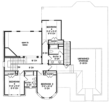 European, Victorian House Plan 68134 with 4 Beds, 4 Baths, 3 Car Garage Second Level Plan