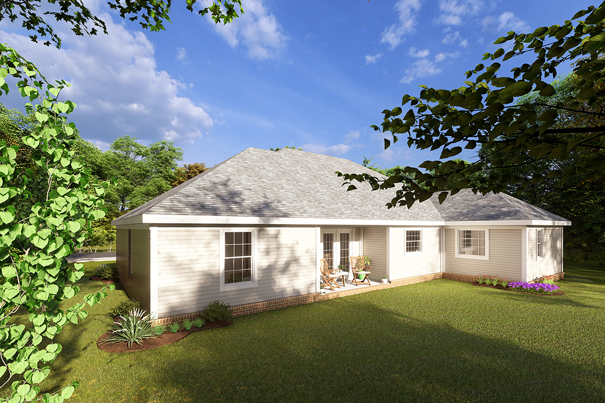 Traditional Plan with 1539 Sq. Ft., 4 Bedrooms, 2 Bathrooms, 2 Car Garage Rear Elevation