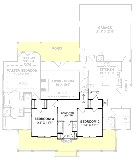 House Plan 68153 - Southern Style with 2101 Sq Ft, 3 Bed, 2 Bath,