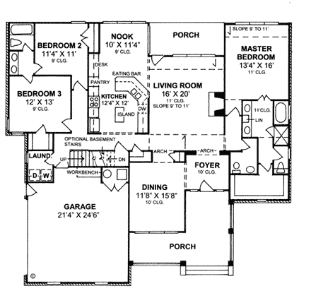 Traditional House Plan 68157 with 3 Beds, 3 Baths, 2 Car Garage First Level Plan