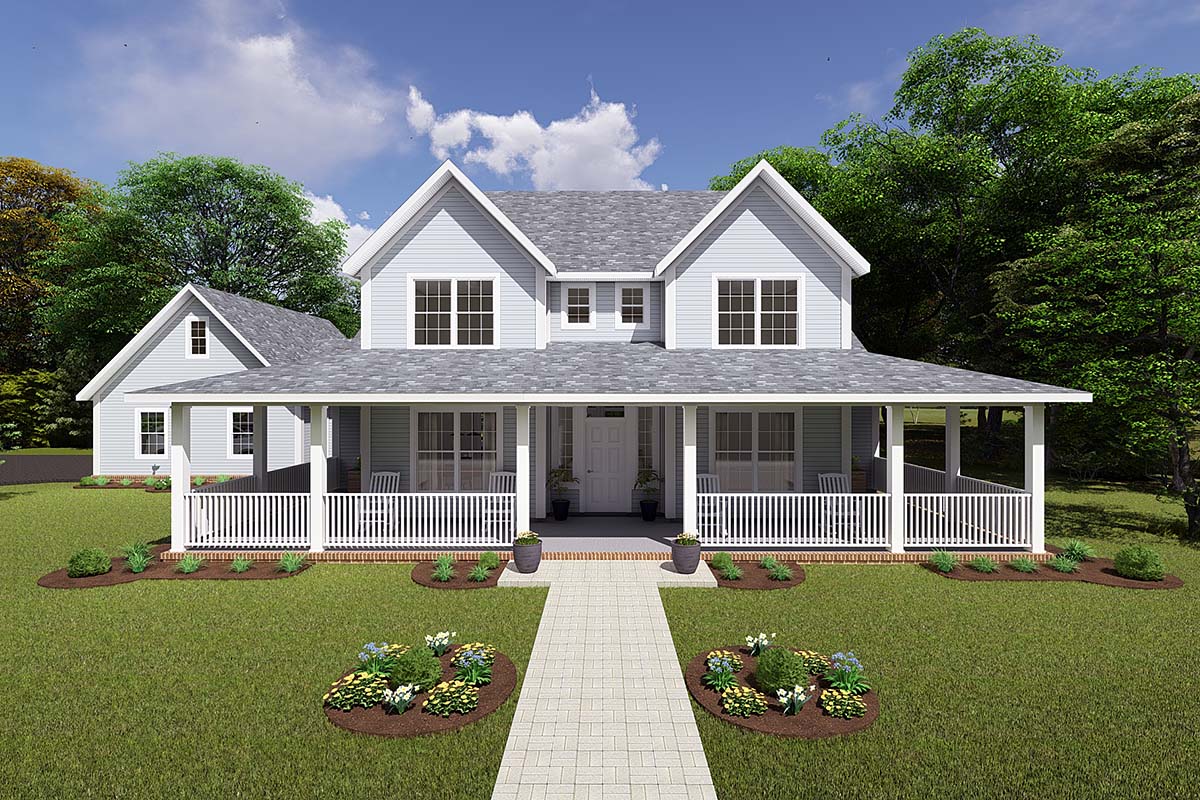 Country, Farmhouse Plan with 2252 Sq. Ft., 4 Bedrooms, 3 Bathrooms, 3 Car Garage Elevation