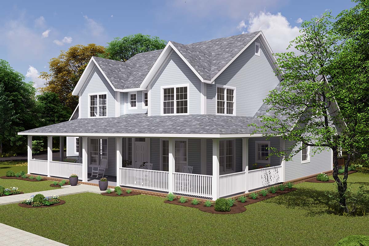 Country, Farmhouse Plan with 2252 Sq. Ft., 4 Bedrooms, 3 Bathrooms, 3 Car Garage Picture 2