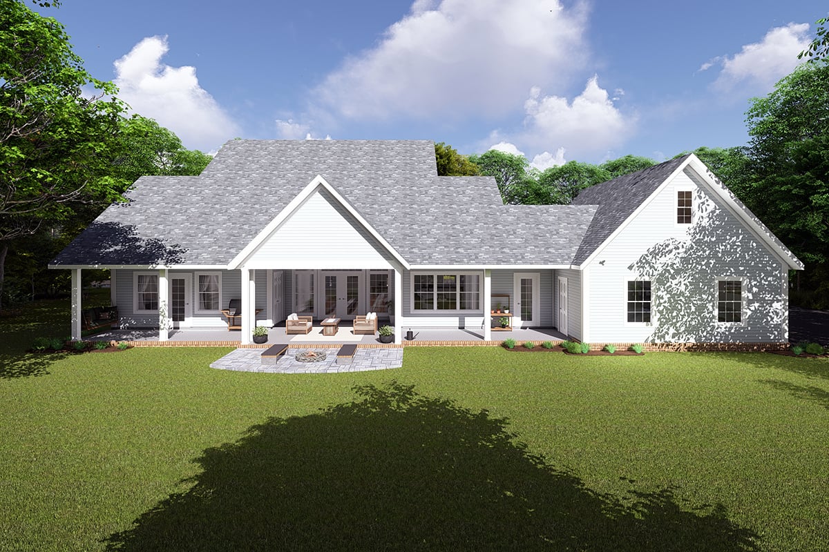 Country, Farmhouse Plan with 2252 Sq. Ft., 4 Bedrooms, 3 Bathrooms, 3 Car Garage Rear Elevation