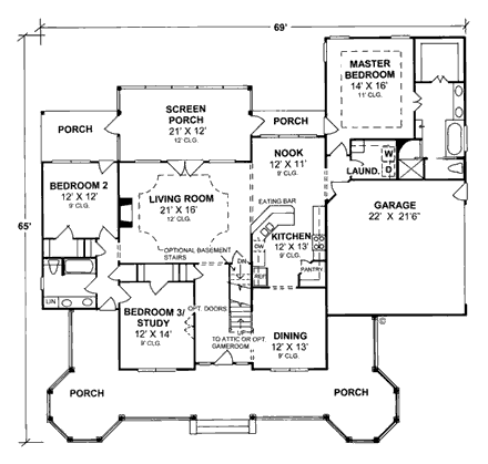Country, Farmhouse, Southern, Victorian House Plan 68163 with 4 Beds, 3 Baths, 2 Car Garage First Level Plan