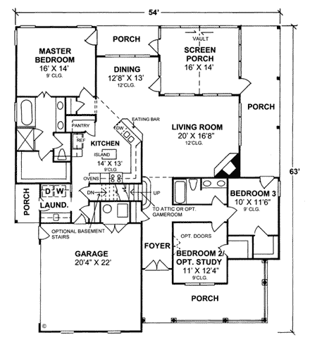 Traditional House Plan 68164 with 3 Beds, 2 Baths, 2 Car Garage First Level Plan