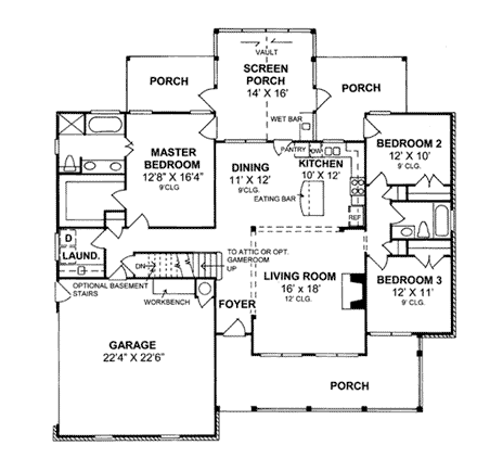 Traditional House Plan 68165 with 3 Beds, 2 Baths, 2 Car Garage First Level Plan