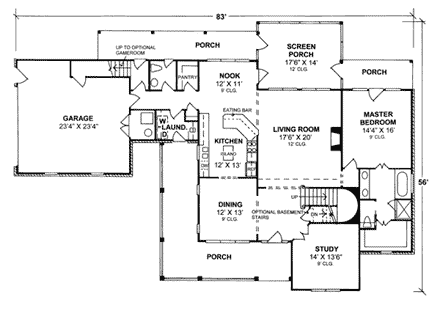 Country, Farmhouse, Southern House Plan 68168 with 3 Beds, 3 Baths, 2 Car Garage First Level Plan