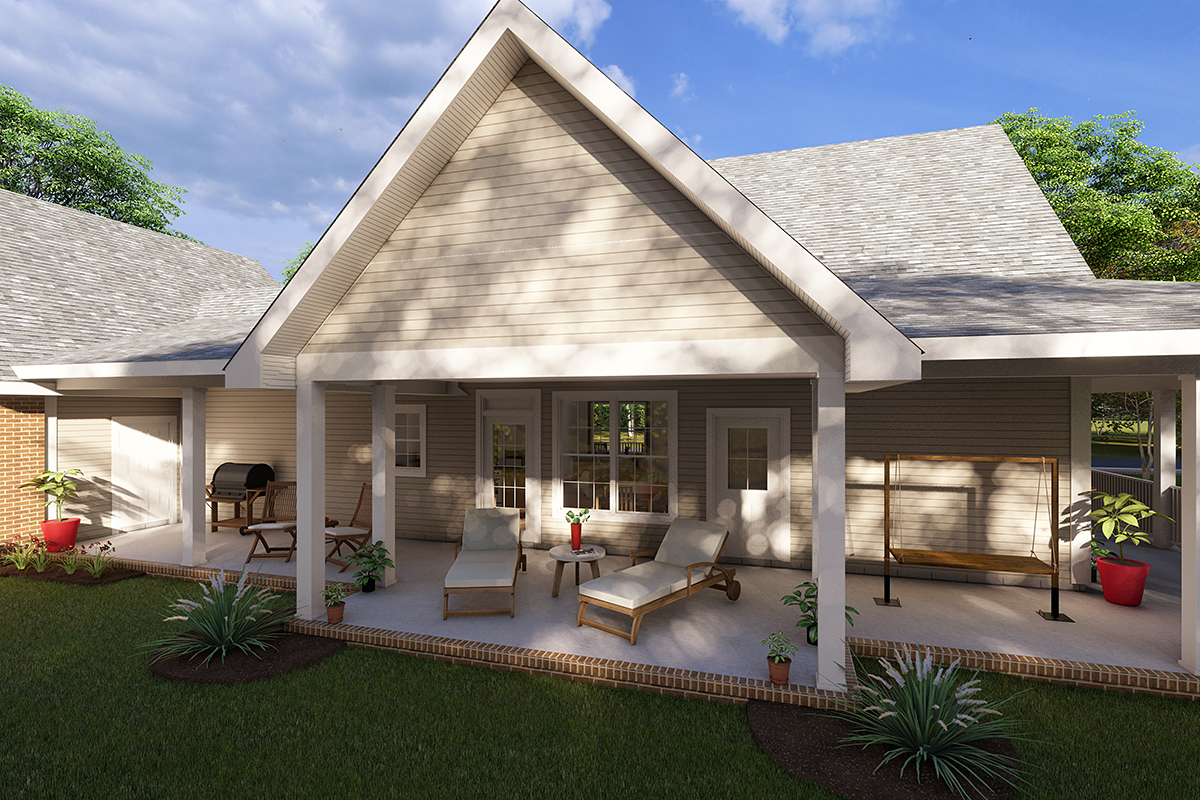 Country, Southern Plan with 1675 Sq. Ft., 3 Bedrooms, 3 Bathrooms, 2 Car Garage Rear Elevation